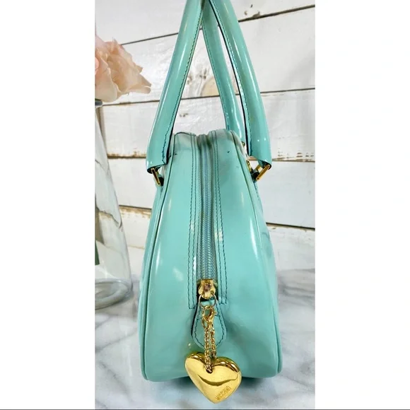 Moschino Couture Tiffany Blue Patent Leather Bowler Bag w/ Crossbody Strap